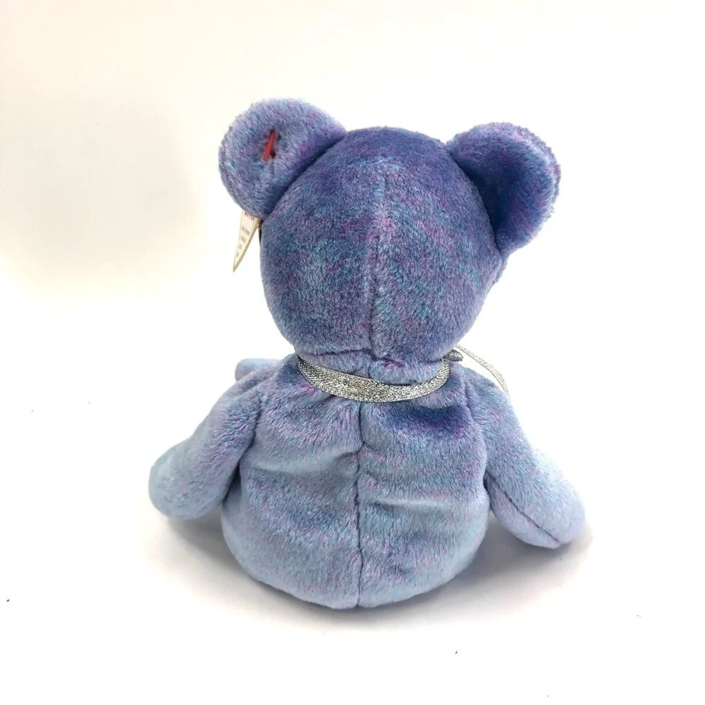 Vintage 1999 Retired Ty Beanie Baby Clubby 2 Bear Purple Blue Silver Bow Rare